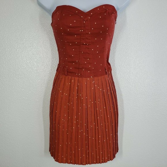 Bershka Collection Womens‎ Dress poplin strapless Polka dot Size Small orange - Picture 6 of 8